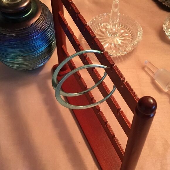 Metallic Blue Hoop Earrings - Picture 3 of 3